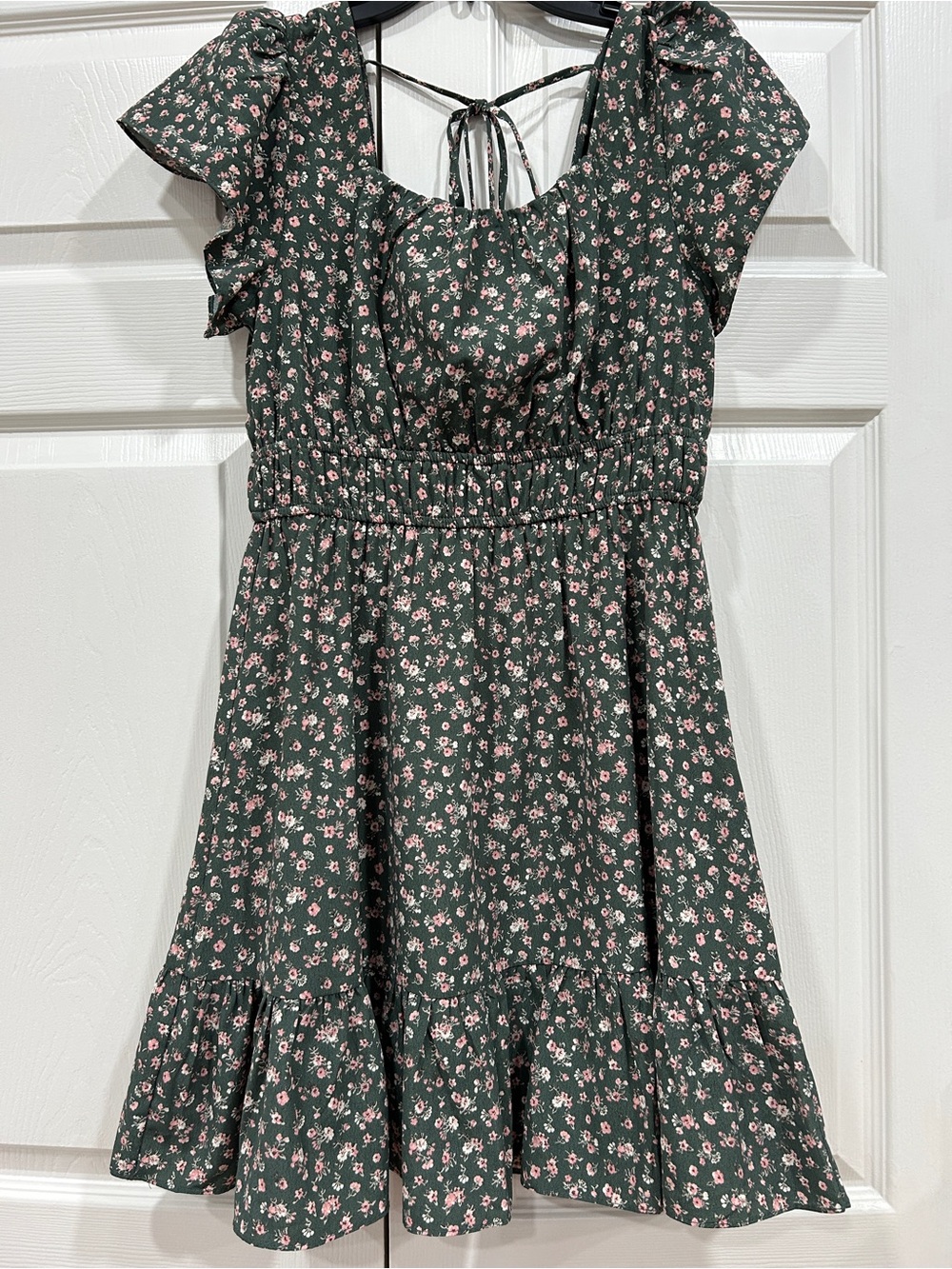 Altar'd State Dark Green Mini Dress with Pink Floral